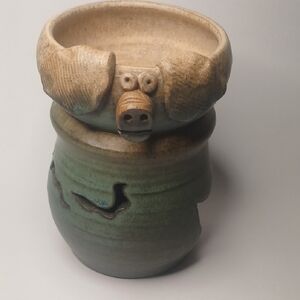 Handcrafted Green and Brown Ceramic Pot For Candle With Beautiful Details